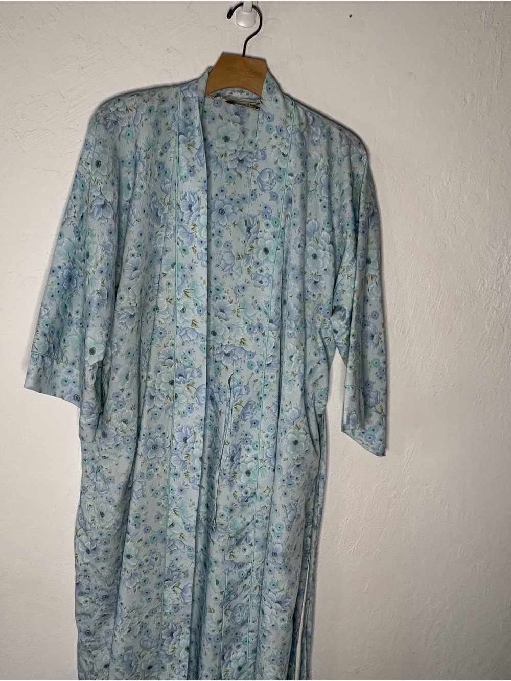 Vintage Christian Dior Lounge Wear Floral Robe Sz L Blue Teal Full Length Pocket - Picture 8 of 12